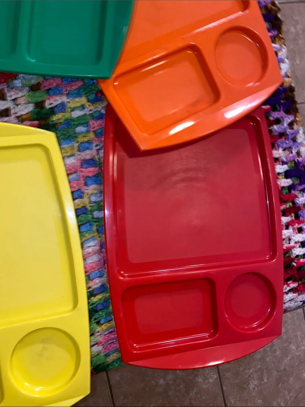 Vintage Plastic Snack/Picknick and Activity Tray - Multi-Color Set of 5